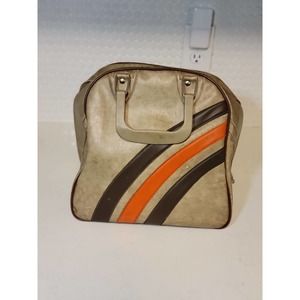 Vintage C&C Ideal Tan Orange & Brown Stripes BOWLING BAG w Metal Rack 70’s Retro